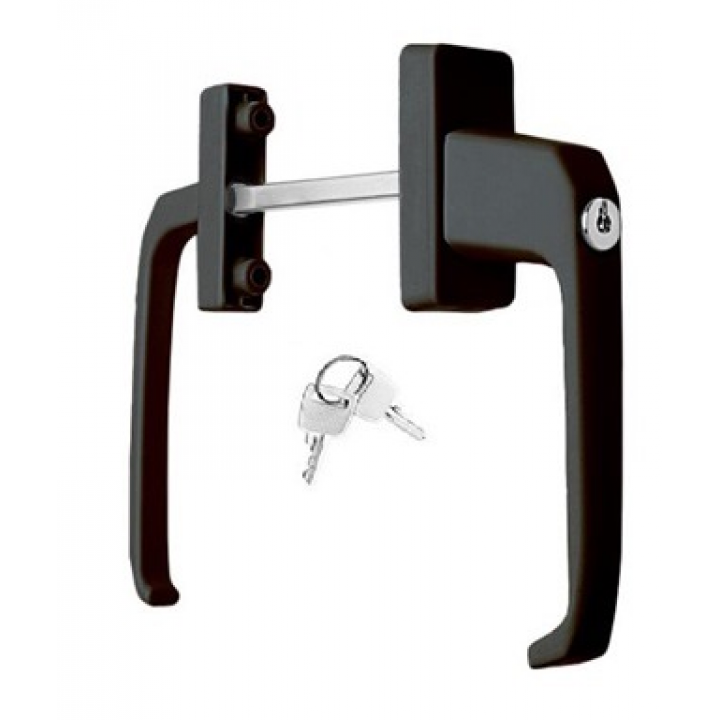 Ручка балконная (ассиметричная) двусторонняя с ключом, коричневая